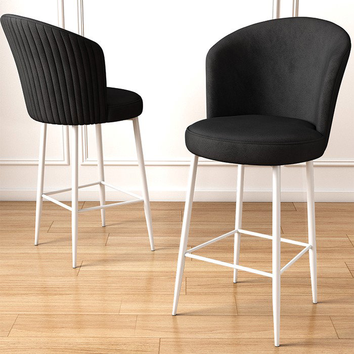 Hanah Home Juego de 2 Taburetes de Bar Altos, Negro y Blanco, Altura Asiento 70 cm, Elegantes y Cómodos para Cocina